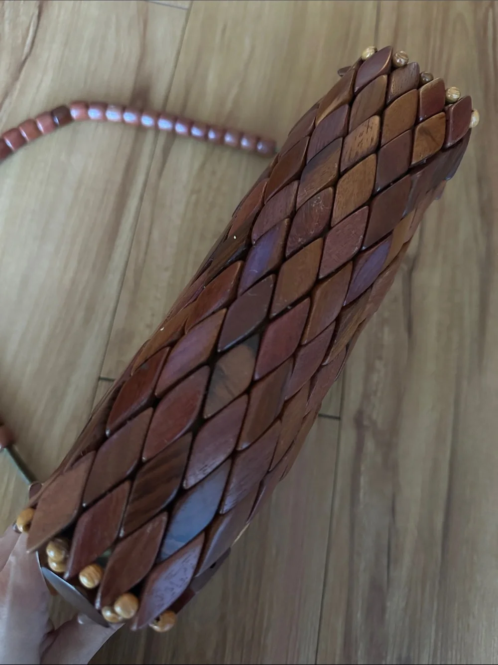 Woven Wooden Bead Shoulder Bag in Brown - Picture 5 of 5